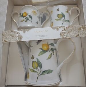 New 🆕 Shabby Chic Teaware Collection 3 Piece Set Lemon Pitcher Creamer Sugar